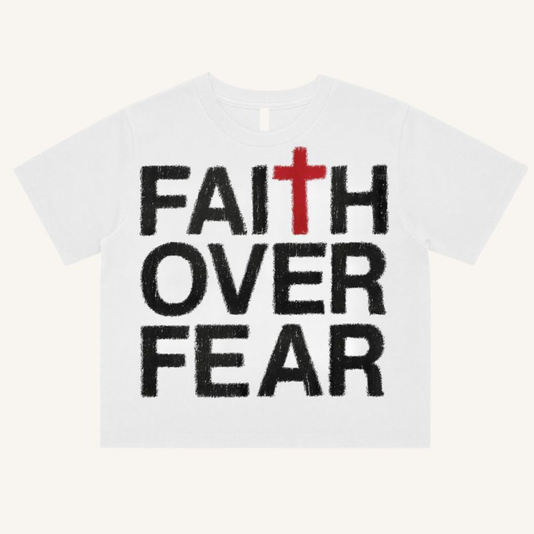 Faith Over Fear white Christian tee by REBIRTH