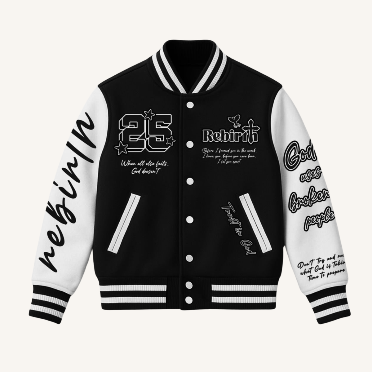 Make Heaven Crowded black varsity jacket by REBIRTH