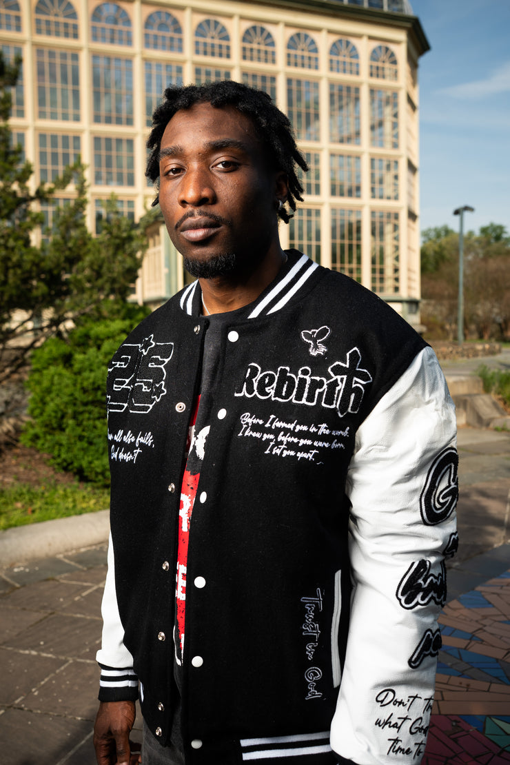 Make Heaven Crowded Black Varsity Jacket | REBIRTH – Rebirth Clothing