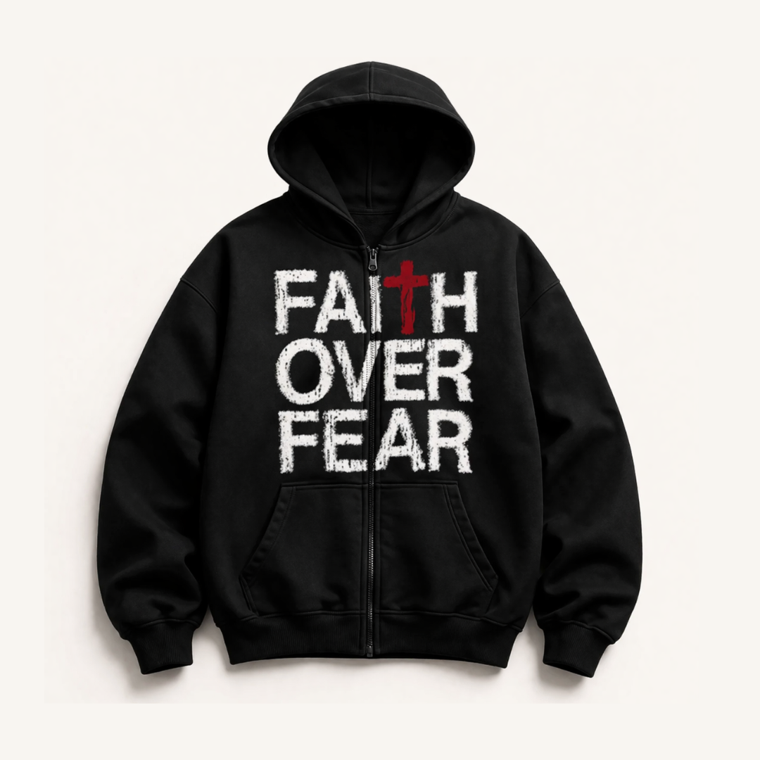 Faith Over Fear Christian zip-up hoodie by REBIRTH