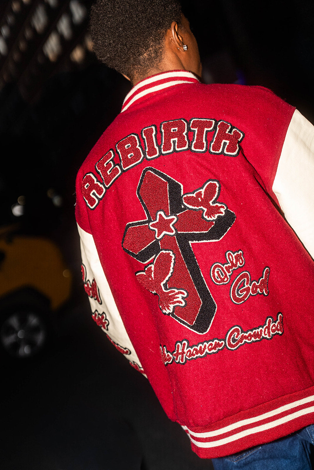Red Rebirth varsity jacket